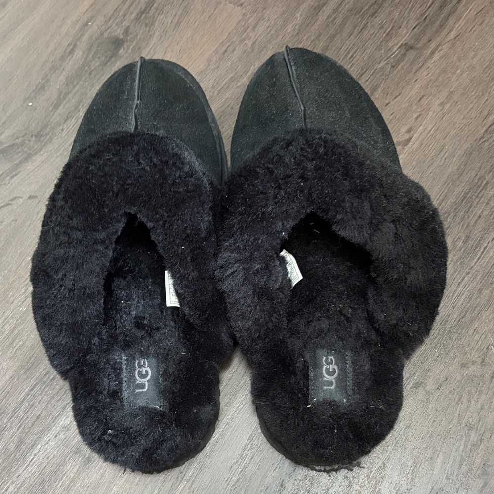 UGG Black Plush Shearling Slip-On Mules